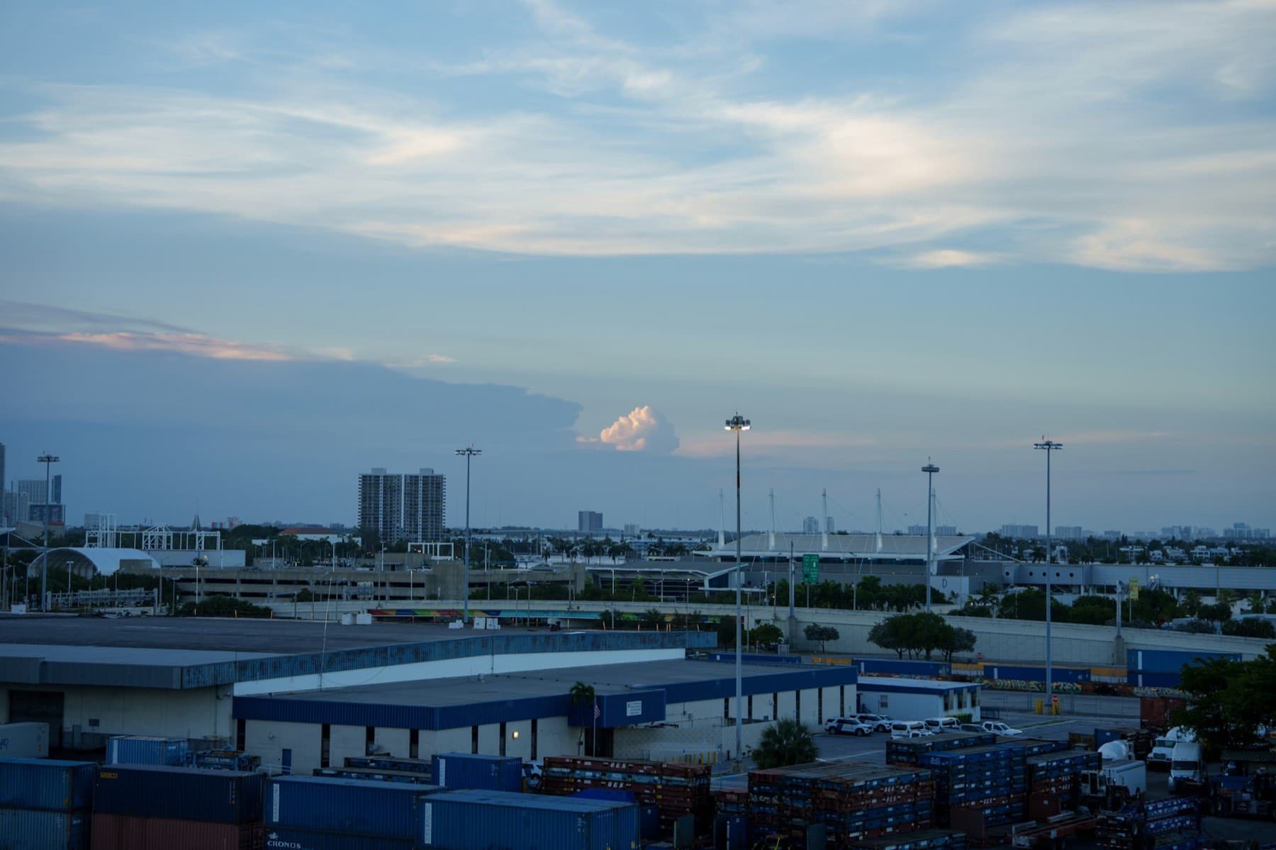 A bulk and container terminal seen from the water